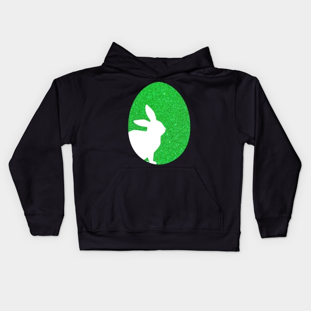 Easter Bunny Silhouette in Green Faux Glitter Easter Egg Kids Hoodie by Felicity-K